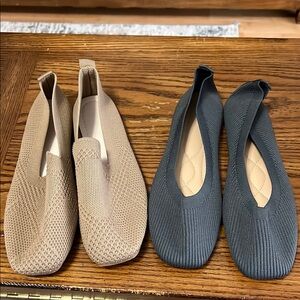 Stylish Women's Knit Loafers - Tan and Gray